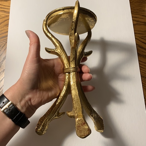Gold tone Heavy Metal Deer Horns Candle Holder - Picture 12 of 12